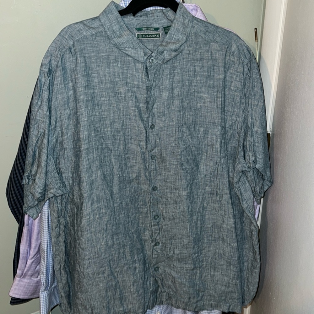 Chambray light blue 100% linen shirt cubavera 2X